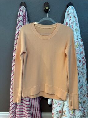 Athleta Peach Waffle-Knit Crewneck Sweater
